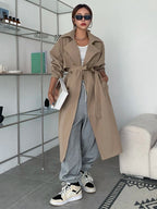 Notch Lapel Belted Longline Trench Coat