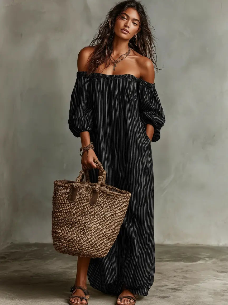 Off-Shoulder Linen Maxi Dress