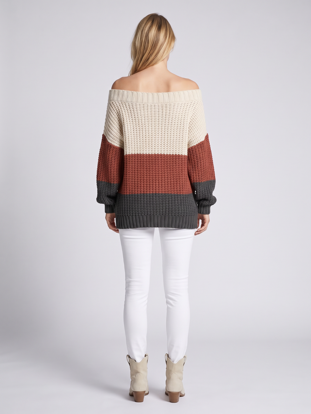 Off-Shoulder Striped Knit Sweater