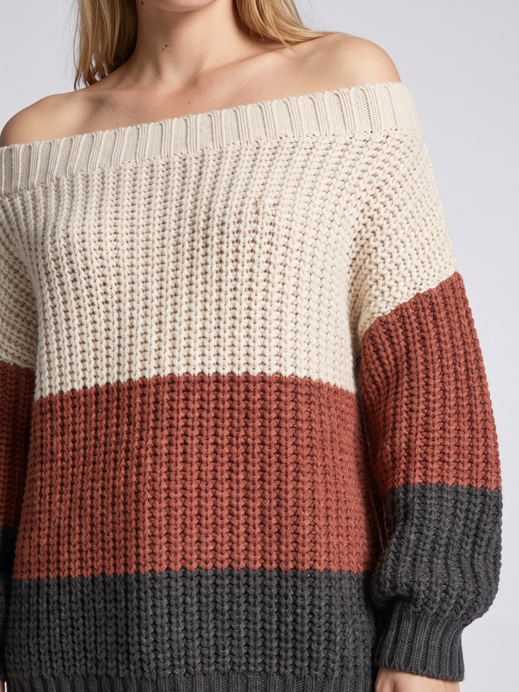 Off-Shoulder Striped Knit Sweater