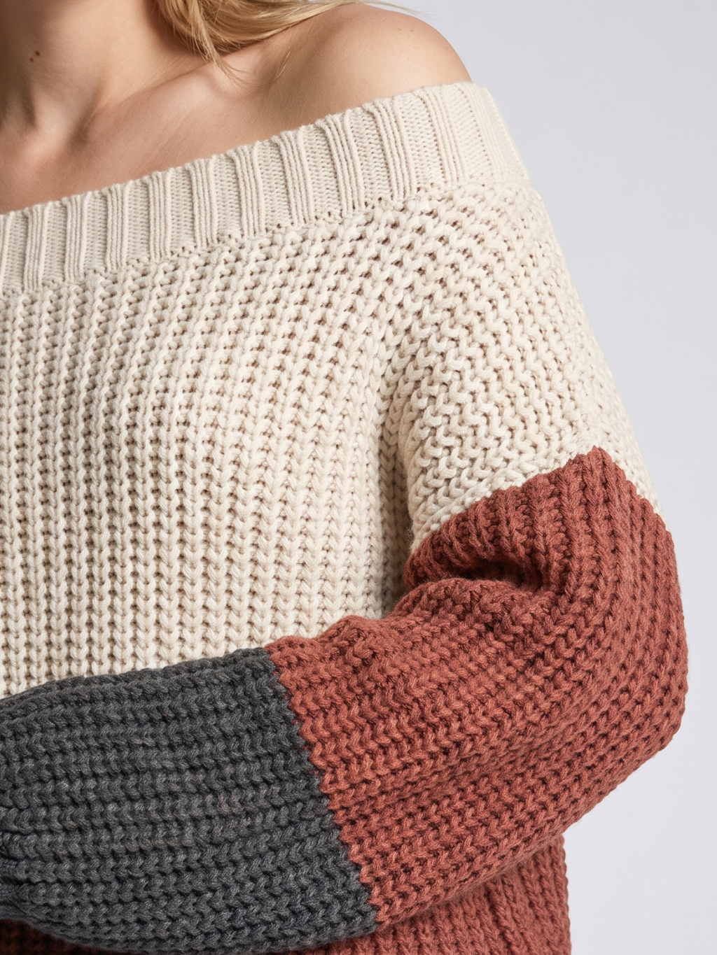 Off-Shoulder Striped Knit Sweater