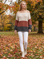 Off-Shoulder Striped Knit Sweater