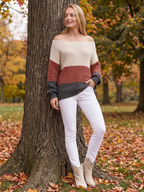 Off-Shoulder Striped Knit Sweater