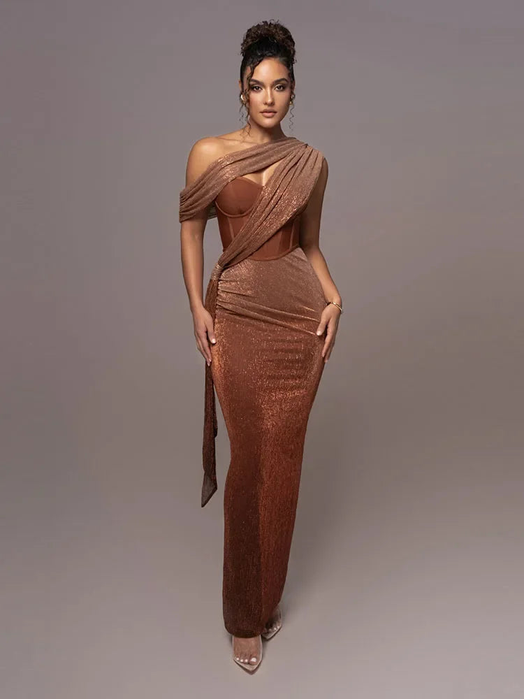 One-Shoulder Draped Maxi Dress