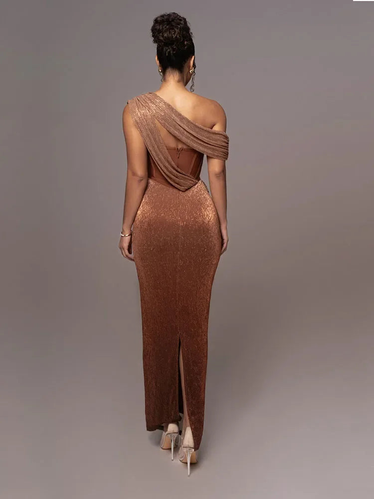 One-Shoulder Draped Maxi Dress