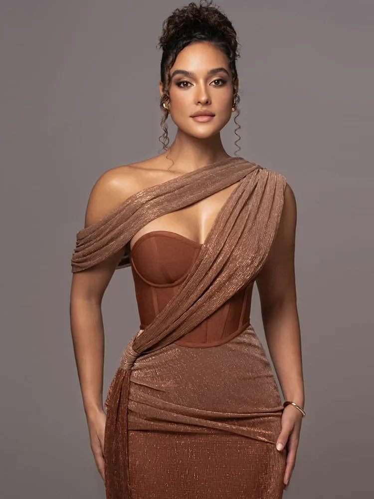 One-Shoulder Draped Maxi Dress