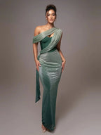 One-Shoulder Draped Maxi Dress