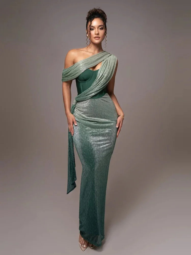 One-Shoulder Draped Maxi Dress