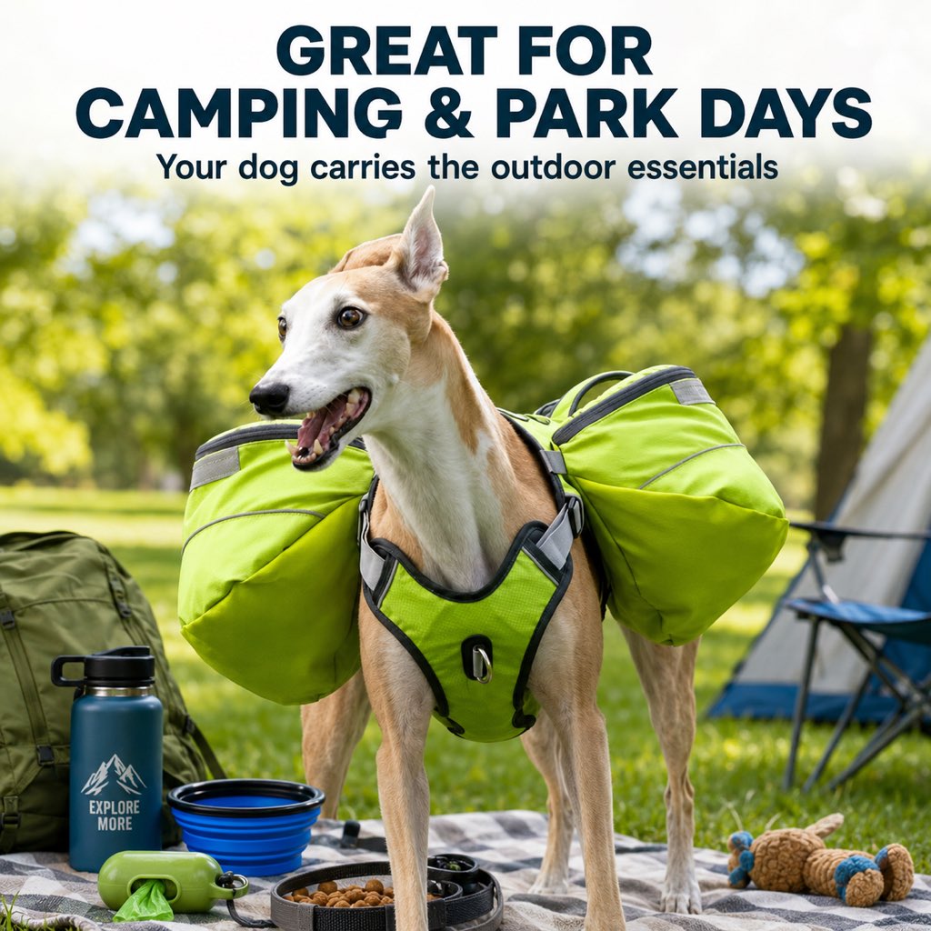 Dog Saddlebag Backpack Harness for Hiking & Camping - Hands-Free Storage for Water, Treats & Trail Essentials