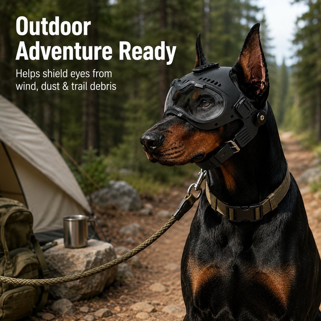 K9 Tactical-Style Dog Helmet with Goggles for Hiking & Outdoor Training - Helps Shield Eyes from Wind, Dust & Trail Debris