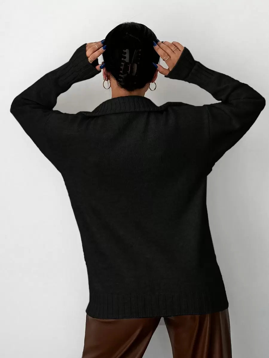 Oversized Half Zip Jumper with Fold Over Collar