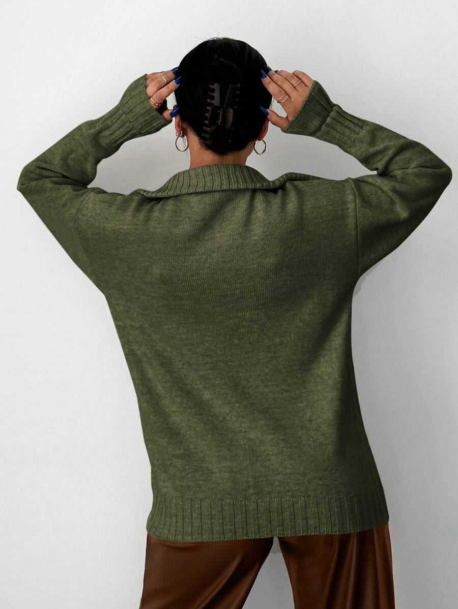 Oversized Half Zip Jumper with Fold Over Collar