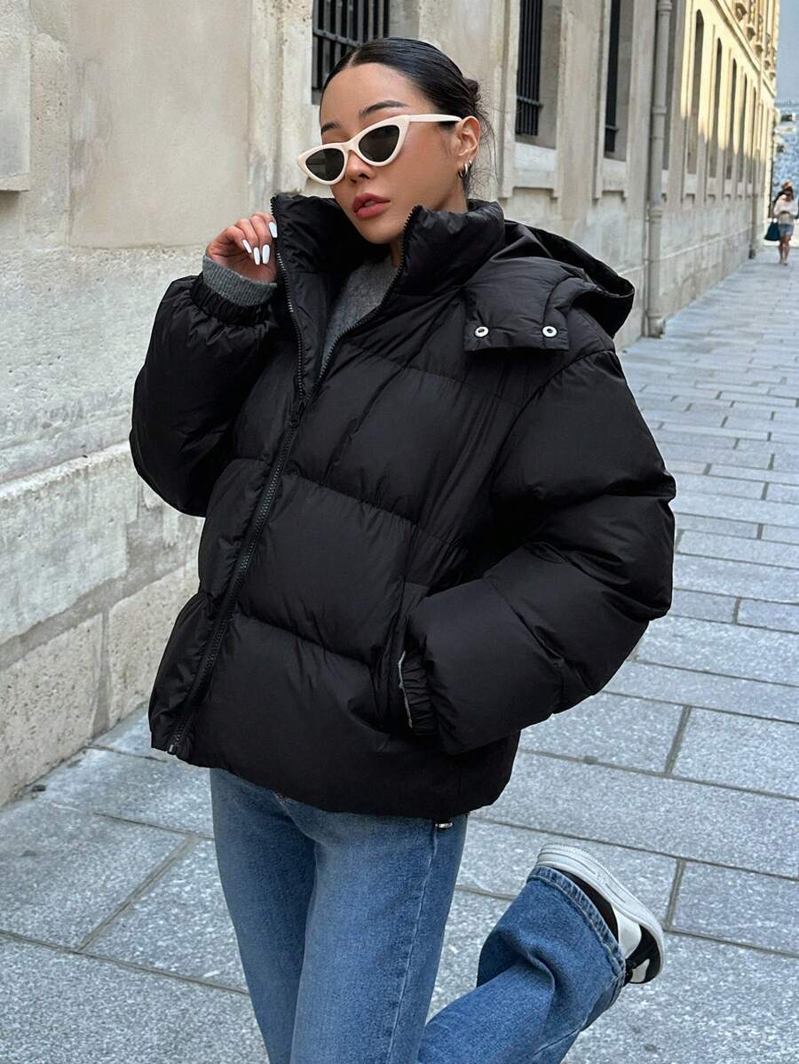 Oversized Hooded Puffer with Drawstring Hem