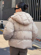 Oversized Hooded Puffer with Drawstring Hem