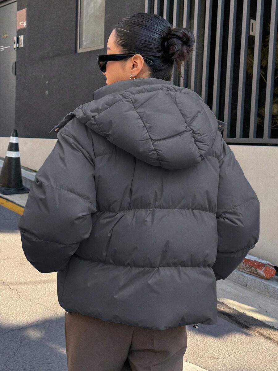 Oversized Hooded Puffer with Drawstring Hem