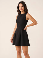 Women's Sleeveless A-Line Mini Dress, Boat Neck, Structured Fit