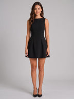 Women's Sleeveless A-Line Mini Dress, Boat Neck, Structured Fit