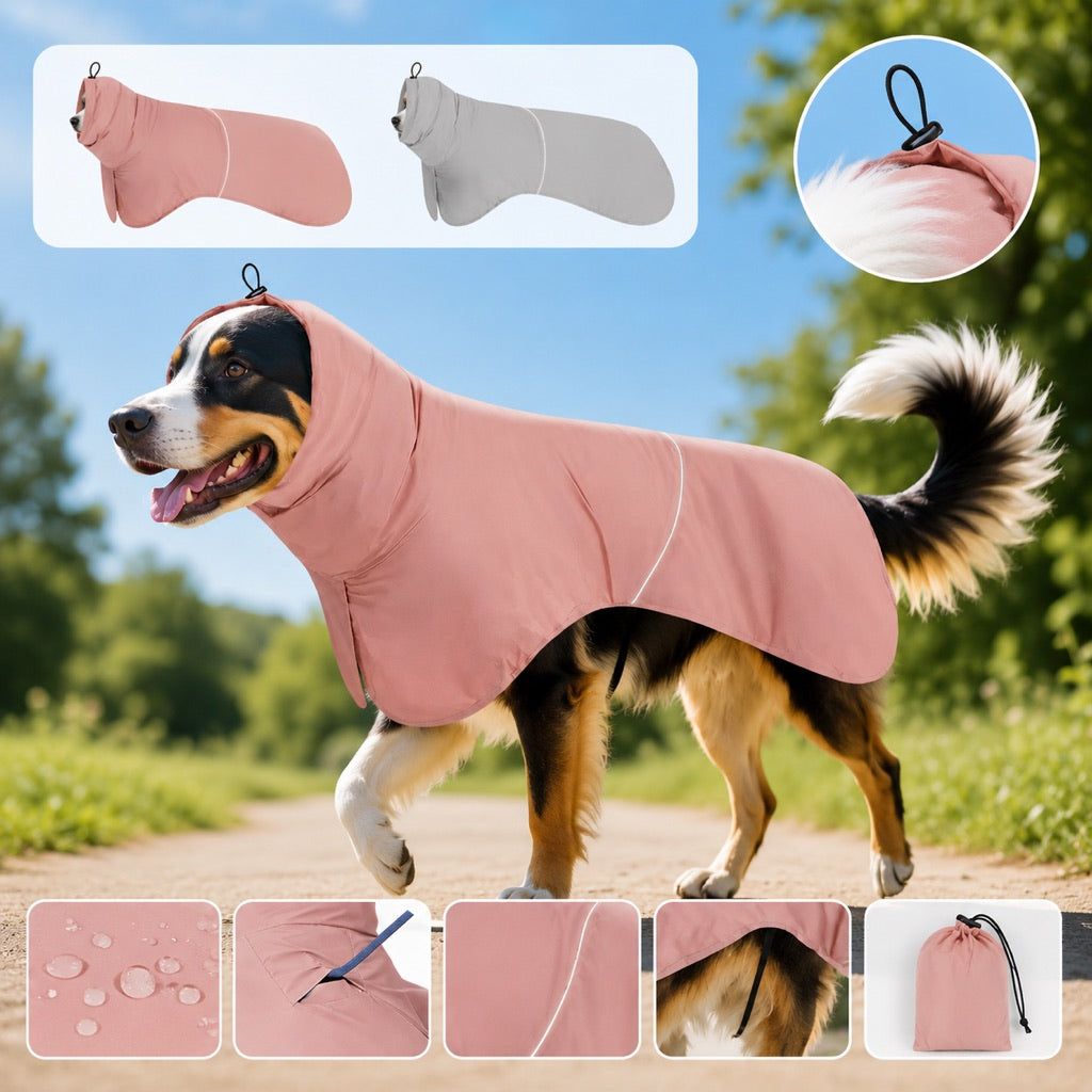 Hooded Dog Sun & Rain Cape for Summer Walks - Lightweight Neck-to-Back Coverage for Drizzle, Wind & Sunny Outdoor Days
