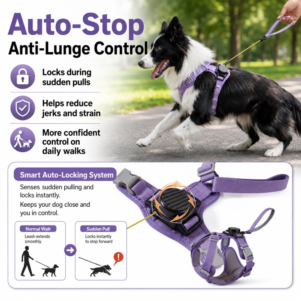 2-in-1 Retractable Dog Harness for Daily Walks - Built-In Leash Vest with Auto-Stop Control for Small & Medium Dogs