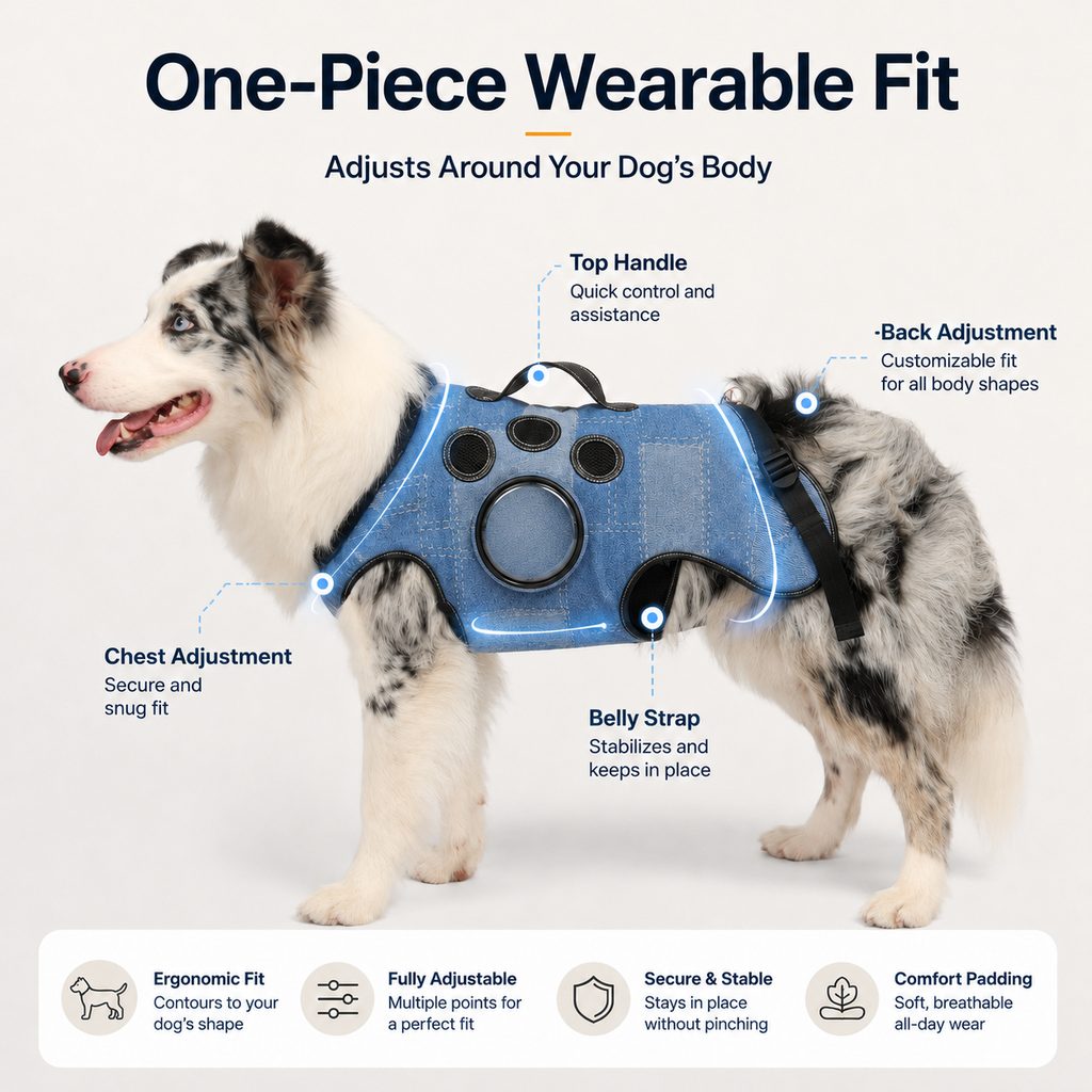 Denim Hands-Free Dog Carrier Backpack Harness for Walks, Shopping & Outdoor Trips - Carry Tired Dogs Without Arm Strain