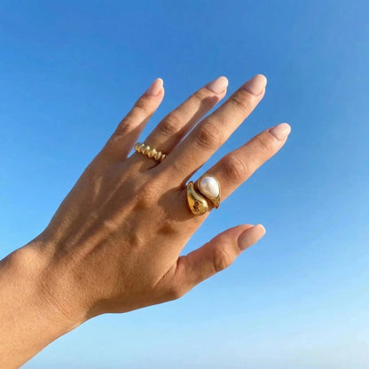 Sculptural Pearl Gold Wrap Ring