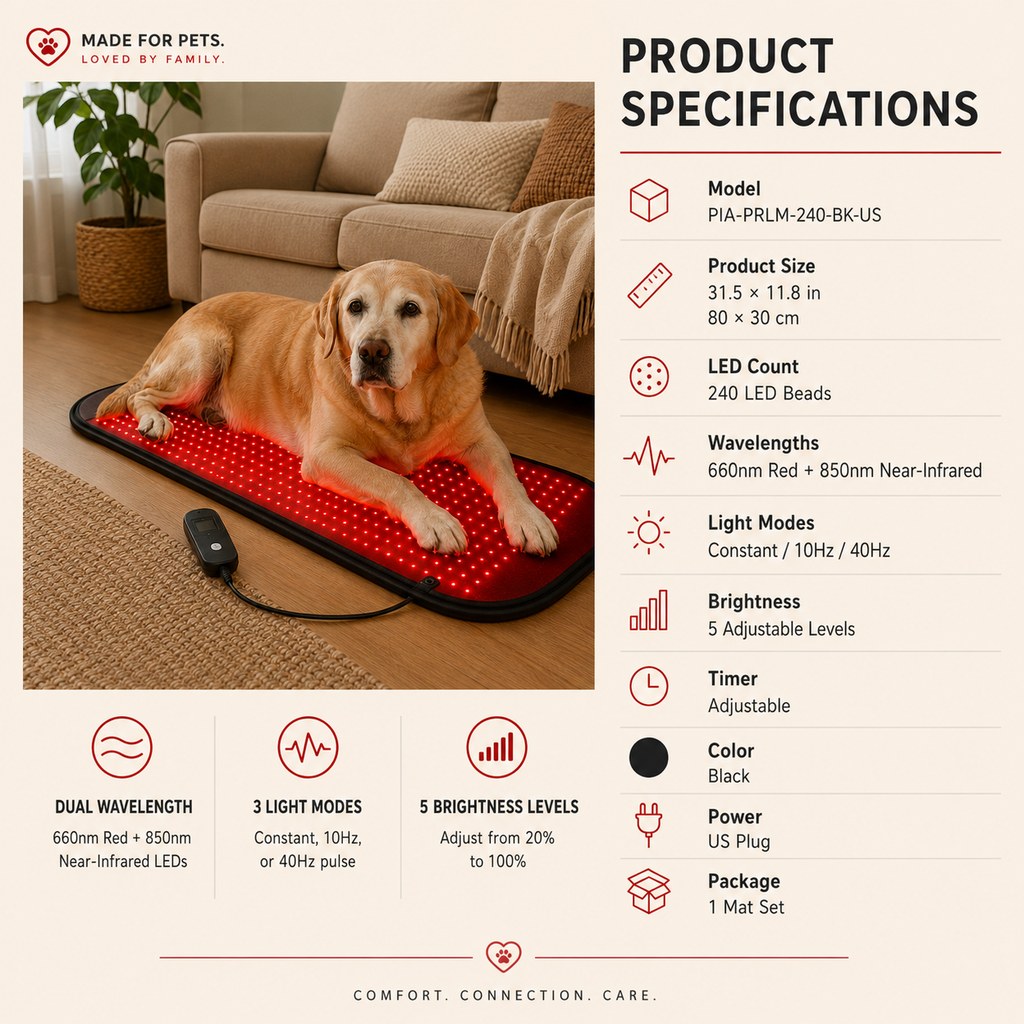 Pet Red & Near-Infrared Light Wellness Mat - Hands-Free At-Home Comfort for Senior, Active & Resting Dogs
