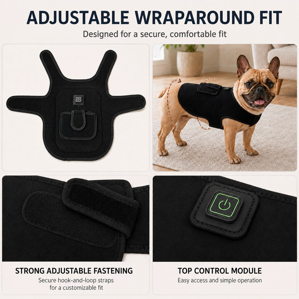 Pet Red Light Therapy Vest for Dogs & Cats – 660nm + 850nm Near-Infrared for Back, Hip, Joint & Muscle Comfort – USB or Rechargeable