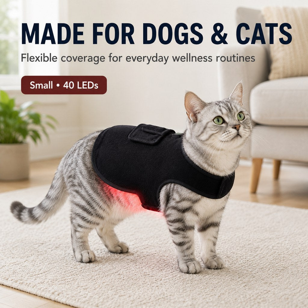 Pet Red Light Therapy Vest for Dogs & Cats – 660nm + 850nm Near-Infrared for Back, Hip, Joint & Muscle Comfort – USB or Rechargeable