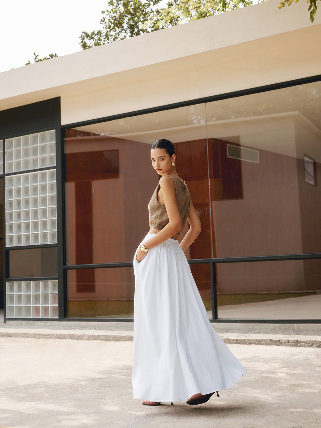 Pleated Maxi Skirt with Pockets