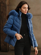 Plush Trim Hooded Puffer Jacket with Drawcord Hem