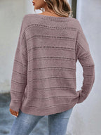 Pointelle Knit Boat Neck Pullover