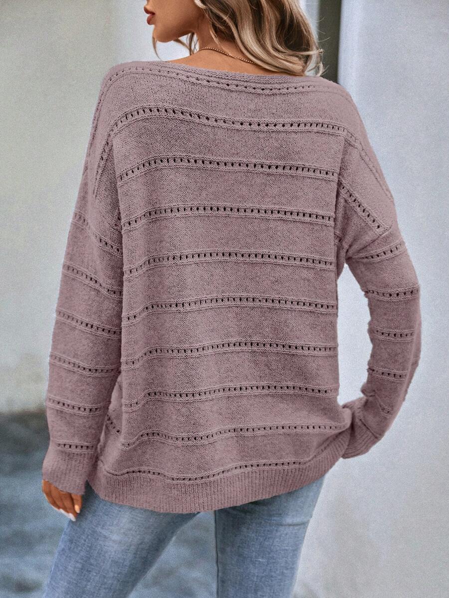Pointelle Knit Boat Neck Pullover