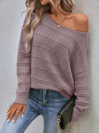 Pointelle Knit Boat Neck Pullover