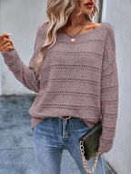 Pointelle Knit Boat Neck Pullover