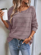 Pointelle Knit Boat Neck Pullover