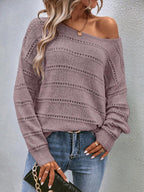 Pointelle Knit Boat Neck Pullover