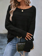 Pointelle Knit Boat Neck Pullover