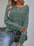 Pointelle Knit Boat Neck Pullover