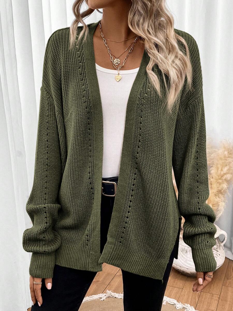 Pointelle Open Front Cardigan