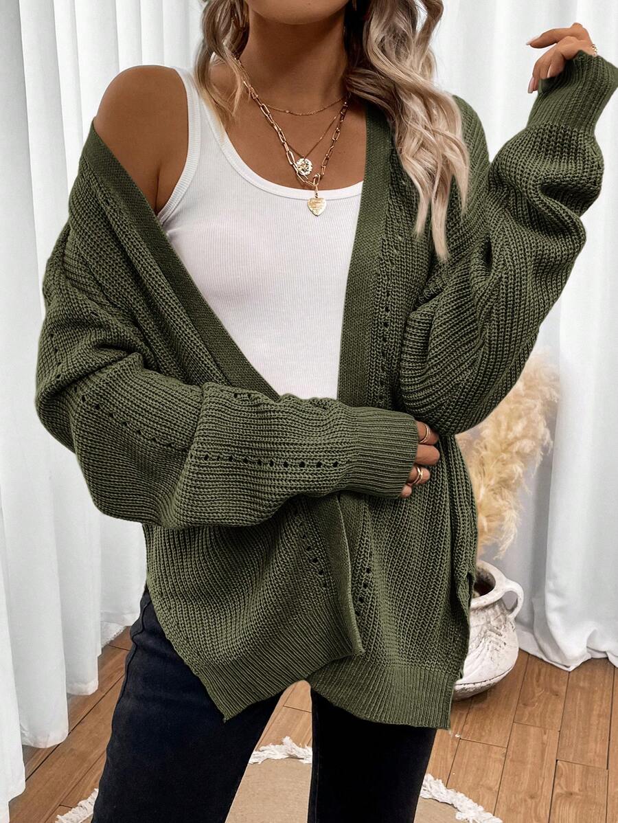 Pointelle Open Front Cardigan