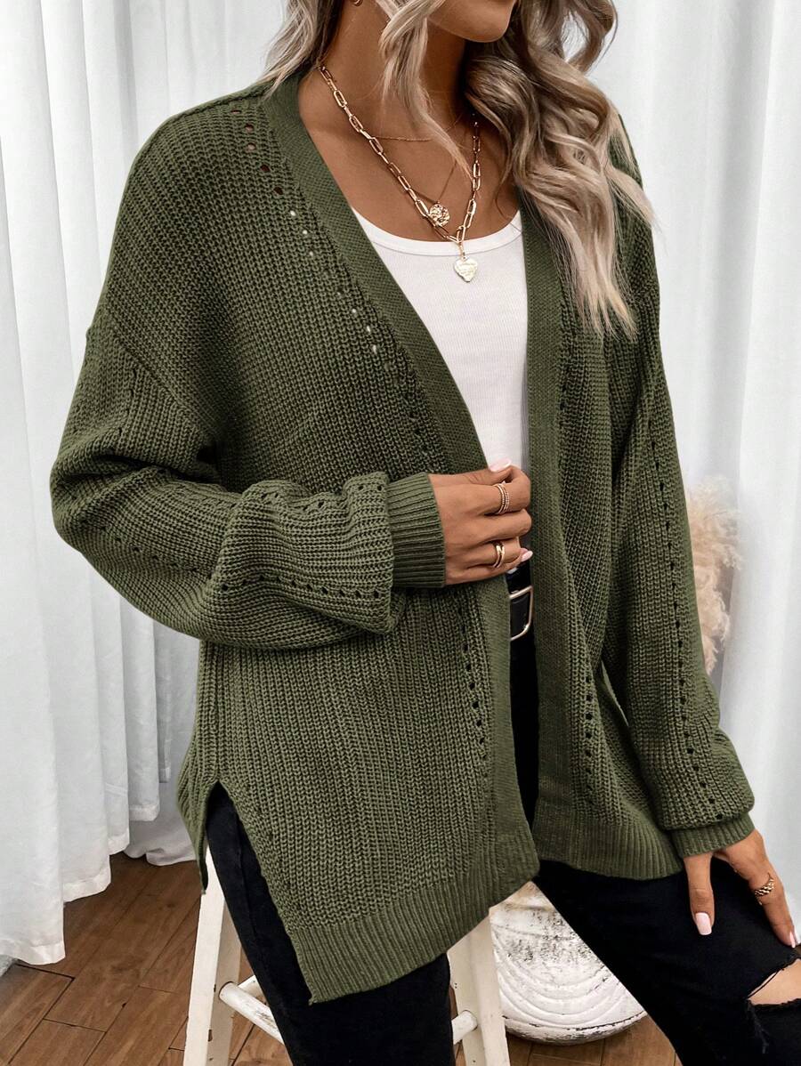 Pointelle Open Front Cardigan