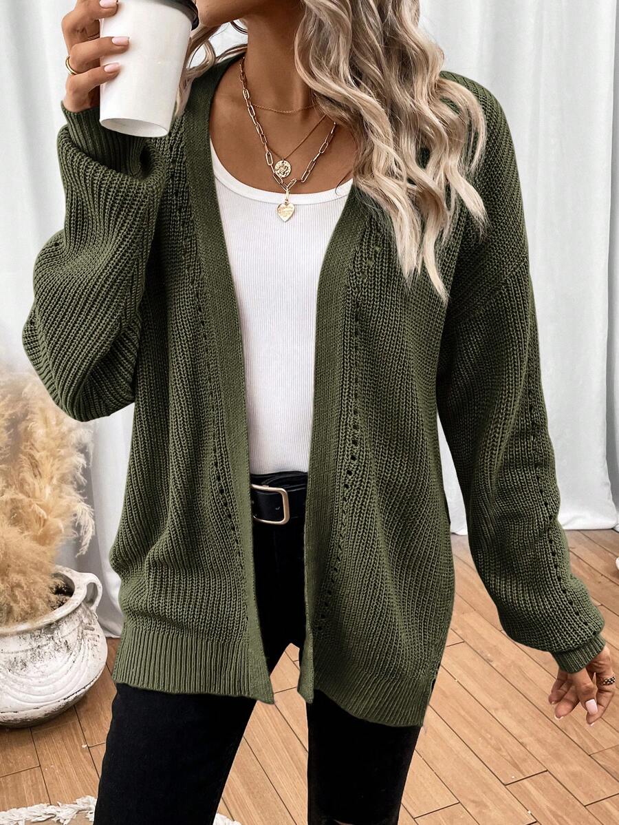 Pointelle Open Front Cardigan