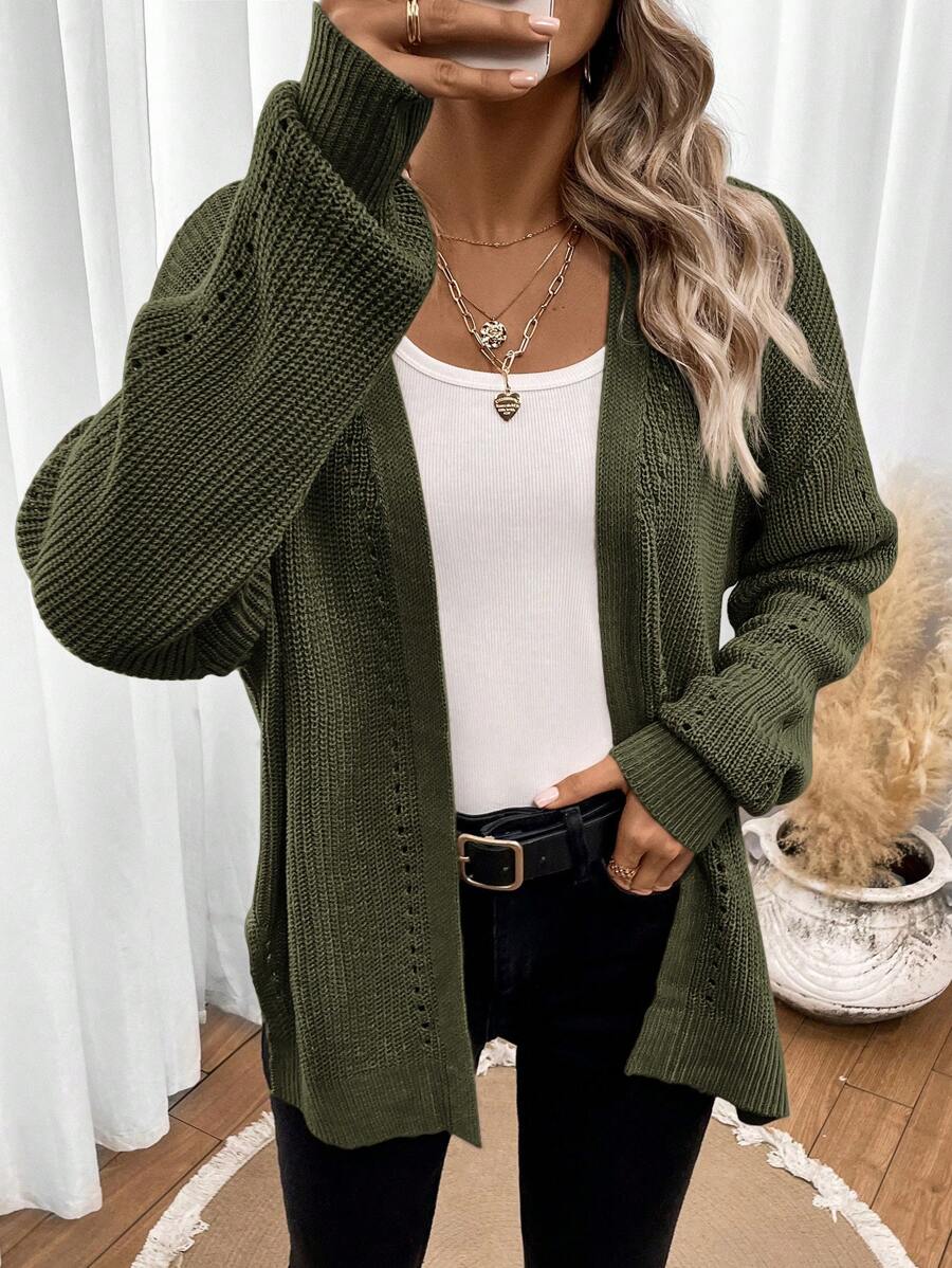Pointelle Open Front Cardigan