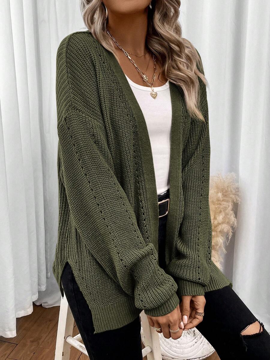 Pointelle Open Front Cardigan