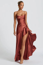 Polly | Women's Cowl Neck Ruffle Wedding Guest Maxi Dress with Spaghetti Straps