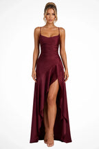 Polly | Women's Cowl Neck Ruffle Wedding Guest Maxi Dress with Spaghetti Straps