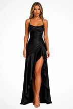 Polly | Women's Cowl Neck Ruffle Wedding Guest Maxi Dress with Spaghetti Straps