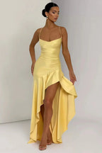 Polly | Women's Cowl Neck Ruffle Wedding Guest Maxi Dress with Spaghetti Straps
