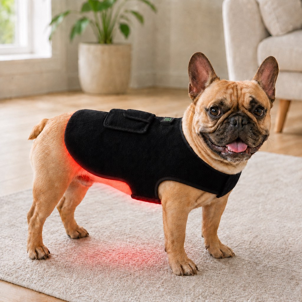 Red Light Comfort Vest for French Bulldogs - USB-Powered or Built-In Battery At-Home Back, Belly & Hip Comfort After Walks, Stairs & Playtime