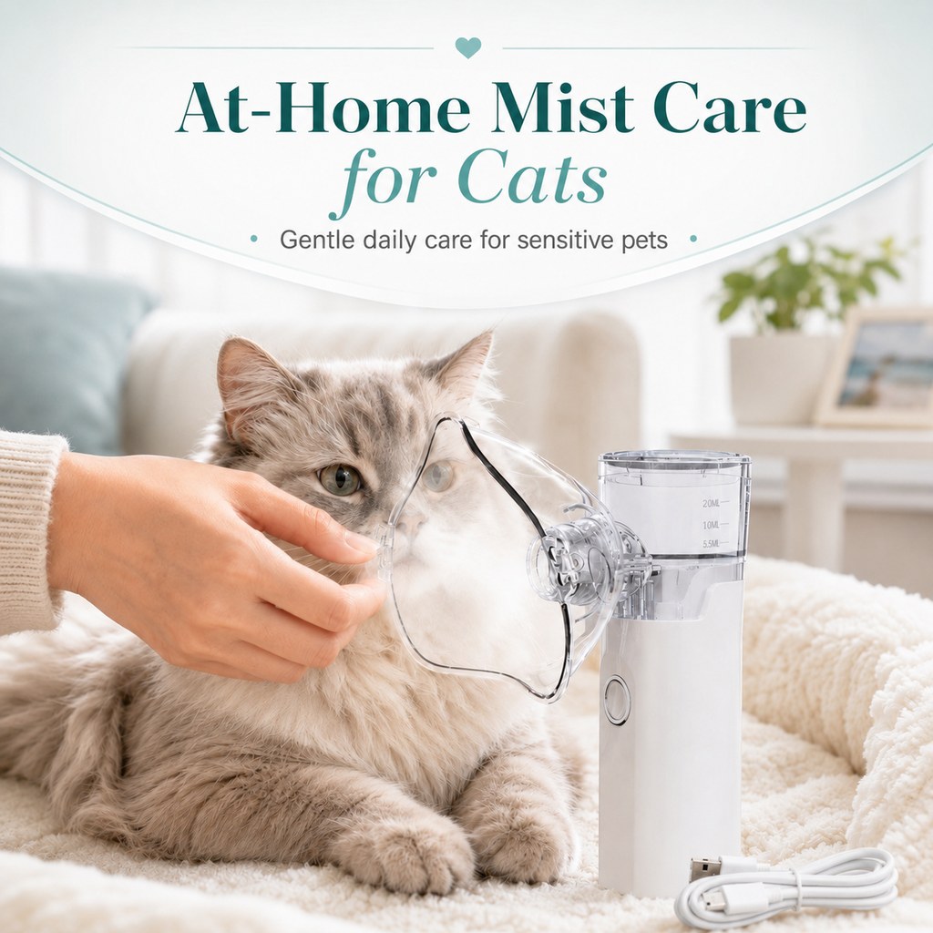 Portable Pet Nebulizer Care Kit for Cats & Dogs - Quiet Mist Device for Senior & Sensitive Pets